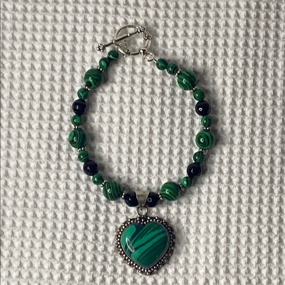Real Diehl Jewelry Jewelry - Handcrafted Malachite Heart Charm Bracelet Sz 8”